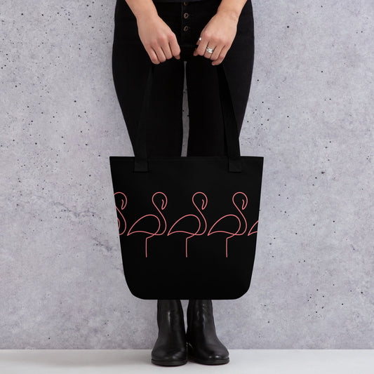 Flamingo in Black Tote bag - JOYTOWNE LLC